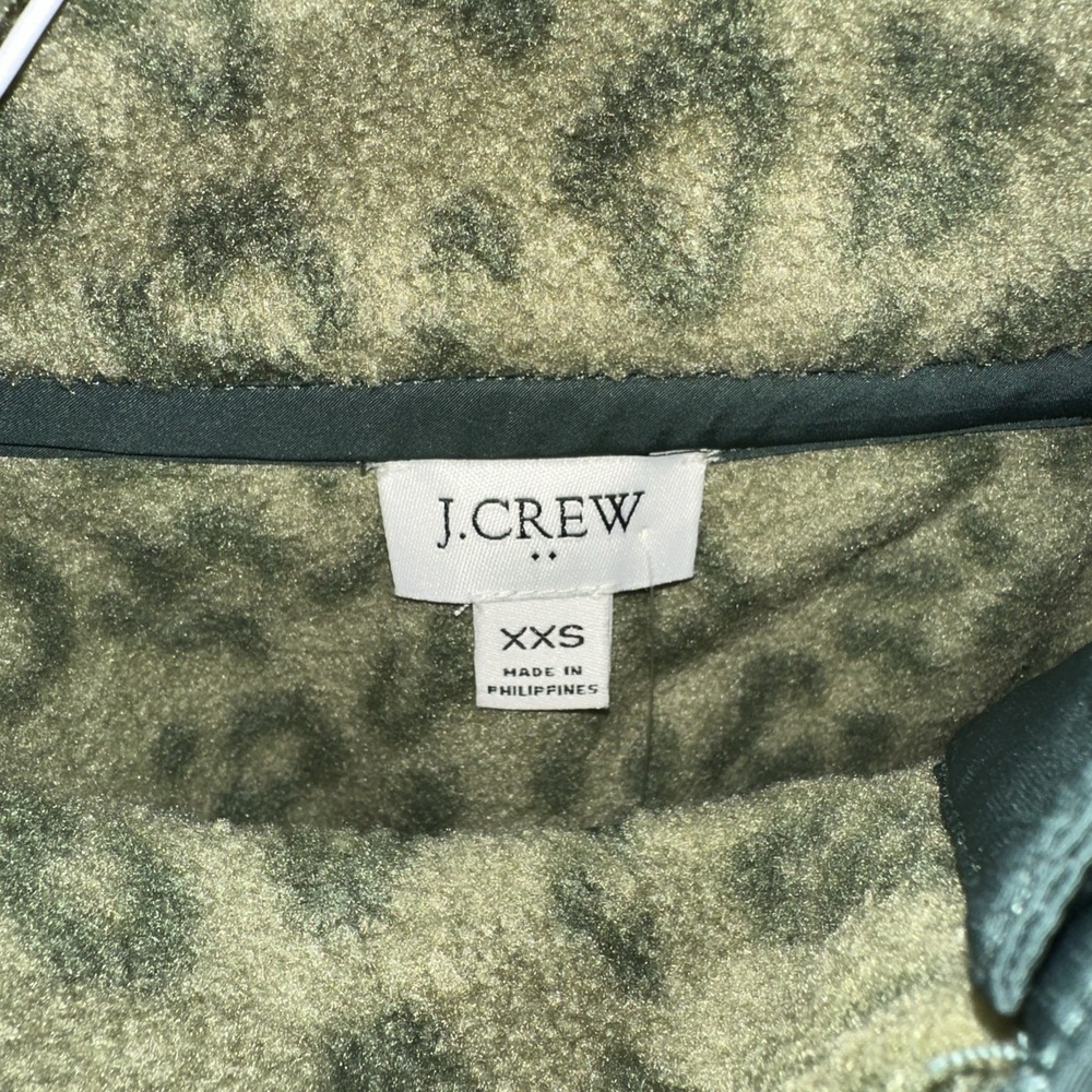 J. Crew Quilted Button-Neck Sherpa Tunic Sz XXS Loden Green Leopard 615 BA200 - Picture 2 of 4